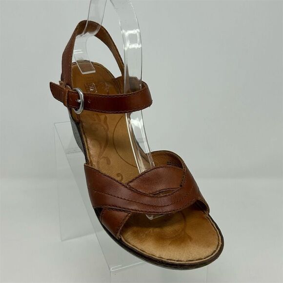 Born Women's Cognac Brown Leather Slingback Casual Wedge Sandals Size 10 - Picture 2 of 15